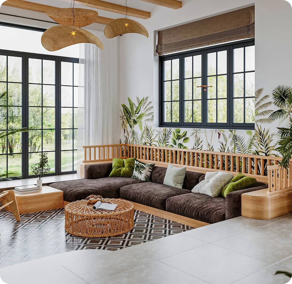 Cozy seating area with plants