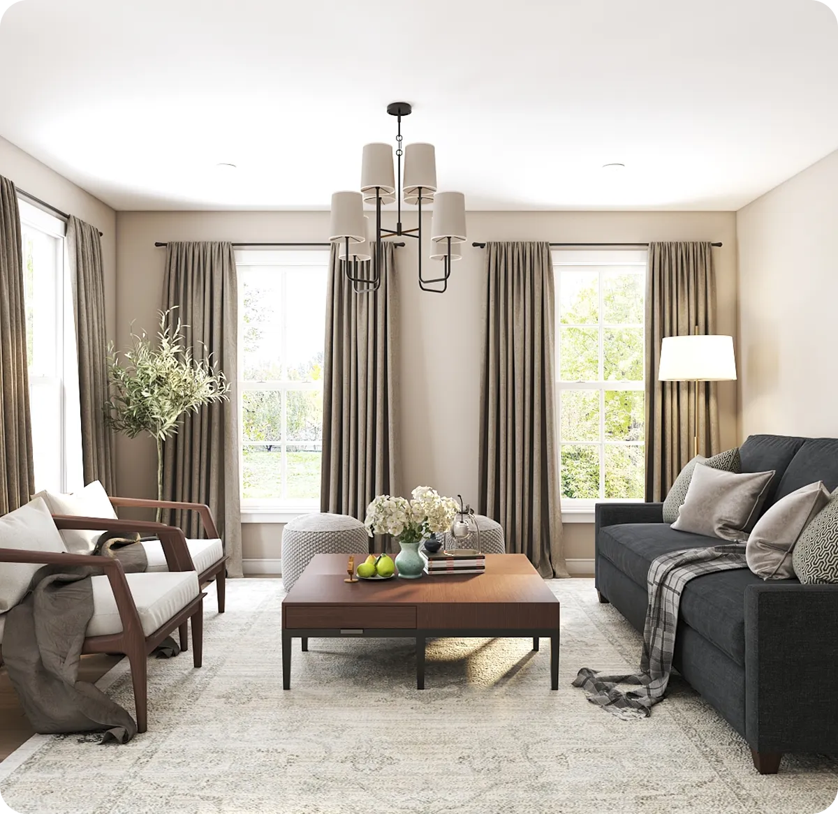 Modern living room with natural light